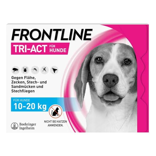 FRONTLINE TRI-ACT Hund M gegen Zecken, Flöhe & Mücken (10 bis 20 kg) - 3X Pipetten für bis zu 3 Monate Schutz - wasserfest - perfekt auf Reisen
