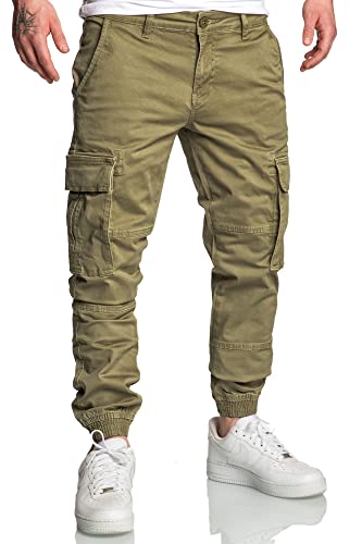 REPUBLIX Herren Jogger Cargo Chino Jeans Hose R7020 Olive W34