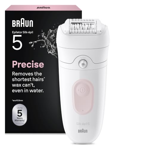 Braun Silk-épil 5, Epilierer für einfache Haarentfernung, nass & trocken, langanhaltend glatte Haut, 5-000, Weiß/Flamingo