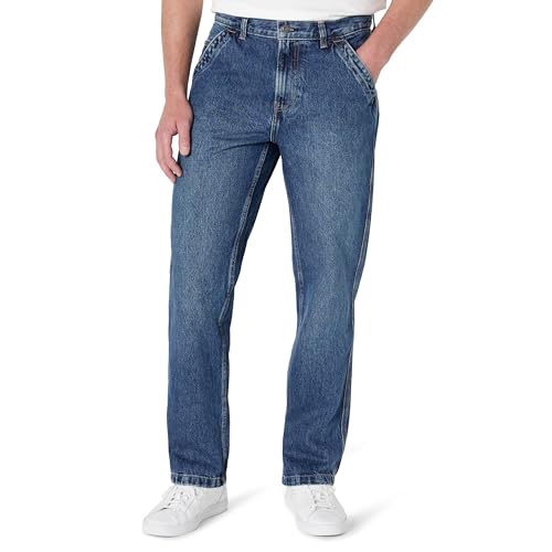 Amazon Essentials Herren Relaxed-Fit-Zimmermannsjeans Ohne Stretchanteil, Arbeitskleidung, starr, lockere Passform, Stone Medium Wash, 34W x 32L