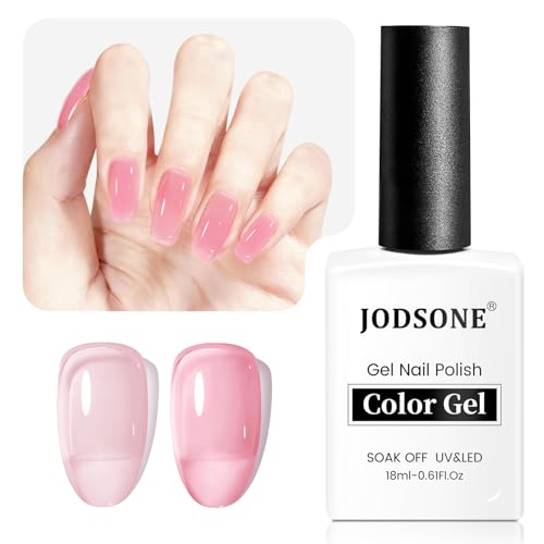 JODSONE 18ml Fairy Pink Jelly Gel Nail Polish Pink Gel Polish Soak Off UV LED for Salon Manicure and Nail Art DIY at Home