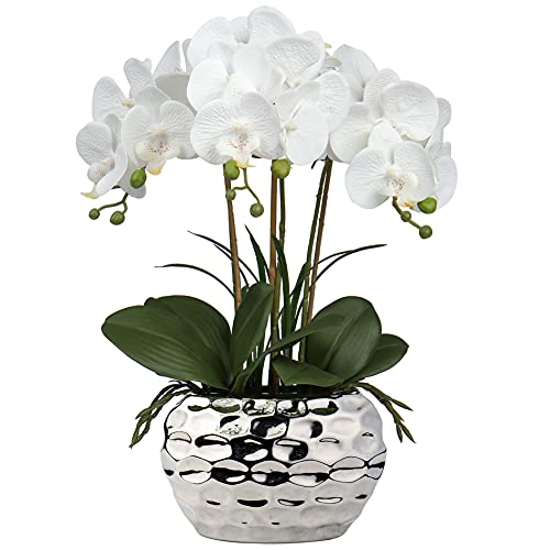 Kunstpflanze Orchideen Künstliche Deko Blumen Kunstblumen Wie Echt Mit Real-Touch Blüten im Keramiktopf Tischdeko Fensterbank Deko, Höhe 44 cm, Weiß