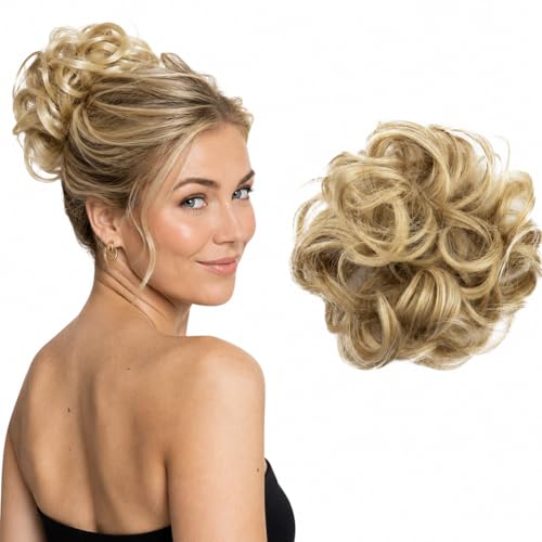 CAISHA Haarteil Haargummi Dutt Gewellt Messy DM15cm Blond Mix G28A