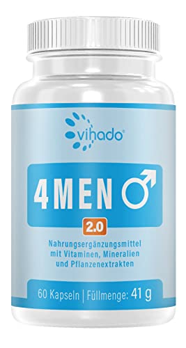 Vihado 4MEN 2.0 - Männer Kapseln extrastark - DAUERHAFT Rezeptur hochdosiert - mit L-Arginin, Maca, Vitaminen, Ginseng, Ginkgo, 60 Kapseln