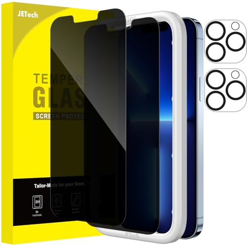 JETech Sichtschutz Schutzfolie für iPhone 13 Pro Max 6,7 Zoll mit Kamera Schutz, Anti-Spähen Panzer schutz Gehärtetes Glas Displayschutz, Einfaches Installationswerkzeug, 2 Stück Jeweils