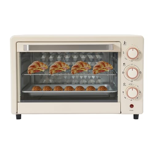 22 L Minibackofen, Klein mini Backofen mit Grillpfanne & Grillrost, 1000 W, 60Mins Timer, Pizza-Ofen, 120-250 °C, Elektrobackofen für Familien, Partys, Grillpartys, Snackbars, Desserts