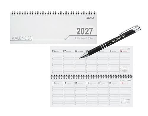Livepac-Office Schreibtisch Kalender / 32 Blatt/Schreibtischquerkalender 2027 + Glückskuli