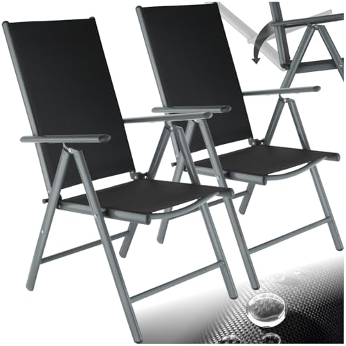 tectake® Aluminium Gartenstuhl 2er Set, Klappstuhl mit hoher Rückenlehne mit 7-facher Neigungsverstellung, Gartenmöbel Set mit 2 Stühlen, Gartenstuhl klappbar, für Garten Balkon Terrasse, anthrazit