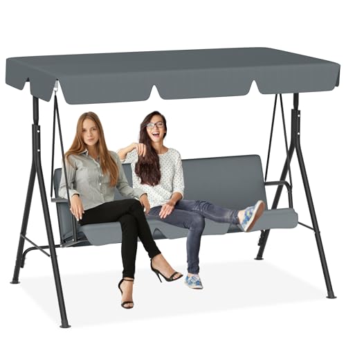 PEILU 193x110x152cm Hollywoodschaukeln mit Sonnendach & Sitzauflage & Stahl Rahmen, 3-Sitzer Garten Schaukelbank belast bis 200KG, Schaukelbank Gartenliege für Outdoor & Indoor (Anthrazit)