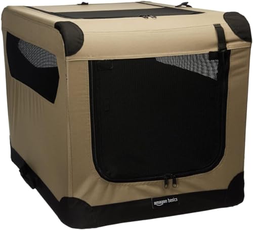 Amazon Basics Hundehütte mit 2 Türen, tragbar, weich, faltbar, weich, Größe M (76 x 54 x 54 cm), Beige