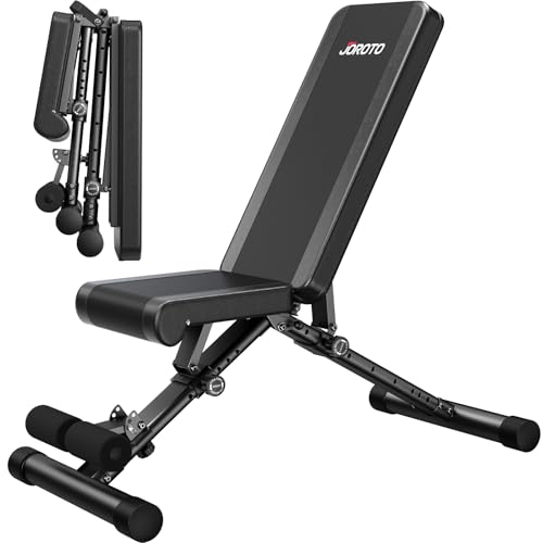 JOROTO Verstellbare Hantelbank Klappbare Bauch Folding Flach Einstellbar Trainingsbank mit 318 kg Belastung für Zuhause, Bankdrücken Bank mit Ein-Knopf-Faltdesign (Modell:MD35)