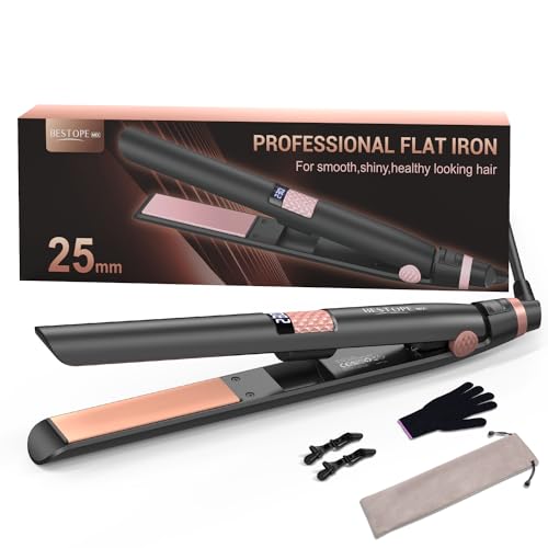BESTOPE MIX Glätteisen, 25MM Glätteisen Locken und Glätten 2 in 1 Keramikbeschichtung LCD-Display, Glatteiseisen Ultra Schnelles Aufheizen für dickes, krauses und langes Haar, Haarglätter 80-230°C
