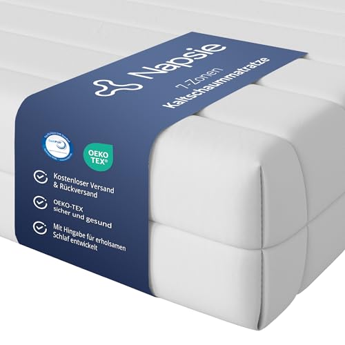 NAPSIE 7-Zonen Matratze 140x200 cm | H3 Mittelfest | Ergonomische Kaltschaummatratze | Hypoallergen & Antibakteriell | Bezug abnehmbar & waschbar | Oeko-TEX® (12cm, 140 x 200 cm)