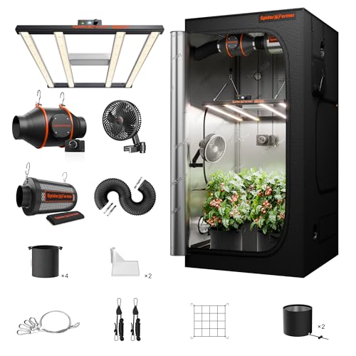 Spider Farmer Grow Box Komplett Set G3000 LED Pflanzenlampe Vollspektrum Dimmbarer Grow Light GrowZelt Kit Komplettes 90x90x180cm Grow Tent Zuchtzelt mit 4 inch/10,2CM Inline Kanalventilator