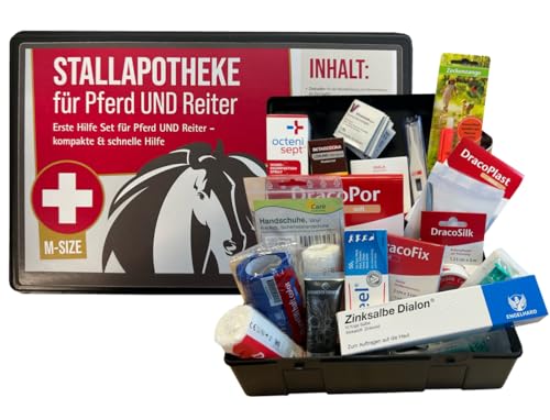Stallapotheke für Pferd und Reiter - M-Size Stall Apotheke von Apotheken-Express 18 teiliges Set -erste Hilfe für Pferd und Reiter