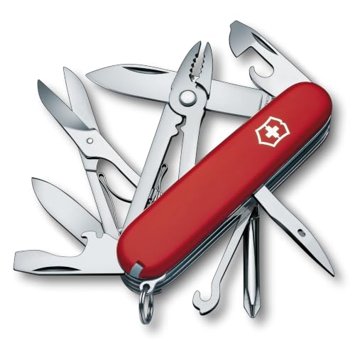 Victorinox Schweizer Taschenmesser, Camper, Swiss Army Knife, Multitool, 13 Funktionen, Klinge, Korkenzieher, Dosenöffner, Rot, Faltschachtel