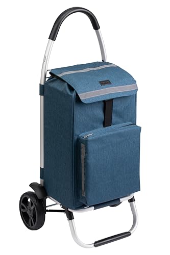 Meister Einkaufstrolley Blau, 54 + 5 L – Klappbarer Einkaufsroller mit großen Reifen & Kühlfach – Abnehmbare, regenfeste Tasche – Mit Aufhängung für Einkaufswagen