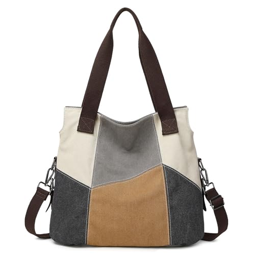 SIVENKE Damen Handtasche Canvas Tasche Casual Schultertasche Umhängetaschen Retro Hobo Große Kapazität für Schule Shopper Lässige täglich