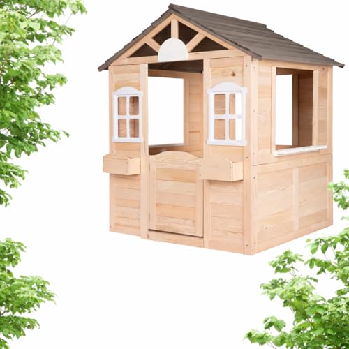ONVAYA® Kinderspielhaus aus Holz ǀ mit Tür und Fenster ǀ Spielhaus aus Echtholz ǀ für DIY-Streichprojekte ǀ einfacher Aufbau ǀ Gartenhaus für Kinder