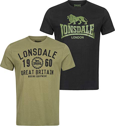 Lonsdale Herren Bangor Double Pack T Shirt, Black/Olive, L EU