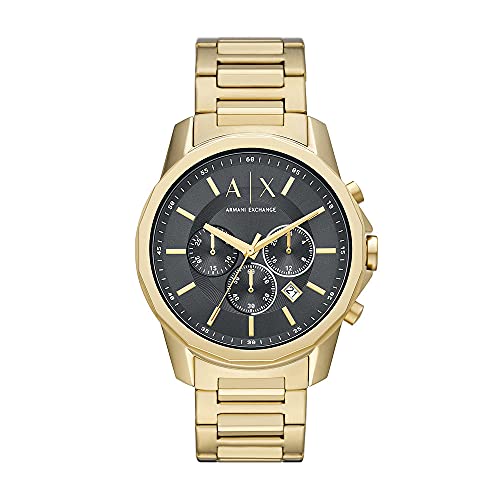 Armani Exchange Uhr für Herren, Chronographenwerk, 44mm Gold Edelstahlgehäuse mit Edelstahlarmband, AX1721
