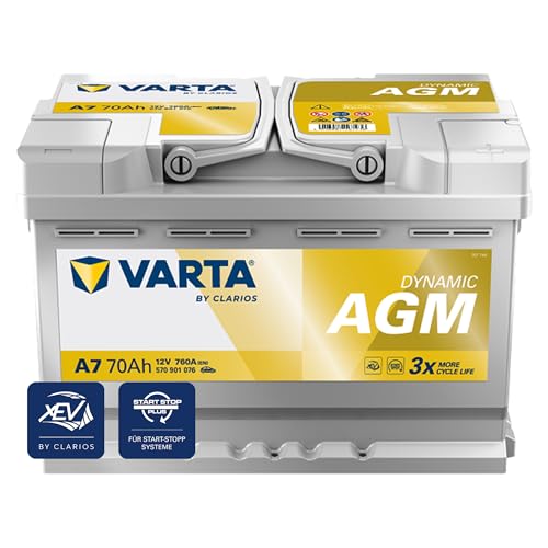 VARTA Automotive DYNAMIC AGM (A7) 12V 70Ah 760A - Nassbatterie für Start-Stopp Systeme und xEV - Starterbatterie für Autos mit höherem Energiebedarf - Wartungsfreie Bleisäurebatterie