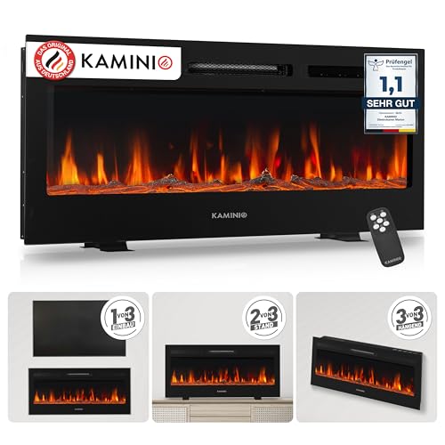 KAMINIO Elektrokamin Marlon - Elektrischer 3-in-1 Kamin mit Heizung, 3D-Flammeneffekt, 12 Flammenfarben, Fernbedienung (42 Zoll)