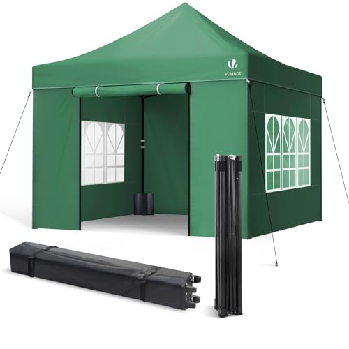 VOUNOT® Pavillon 3x3m Wasserdicht Stabil Winterfest, Pop Up Faltpavillon mit 4 Seitenteilen und 4 Sandsäcke, Party Pavillon Faltbar Gartenzelt Partyzelt, Grün