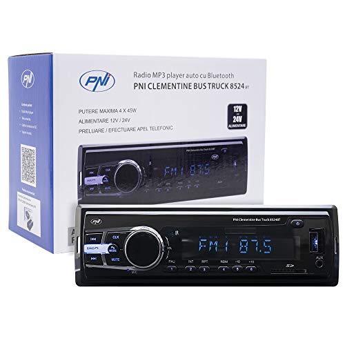 Radio MP3 Player Auto PNI Clementine Bus LKW 8524BT 4x45w, RDS, 12V / 24V 1 DIN cu SD, USB, AUX, RCA SI Bluetooth 24 Volt