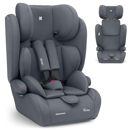 KikkaBoo Auto Kindersitz 9-36 kg i-PASS, Kindersitz ab 1 Jahr, Gruppe 1/2/3, 76–150 cm (15 Monate - 12 Jahre), i-Size, 13-fach verstellbare Kopfstütze, Grau