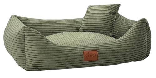 Leo4dog Hundebett Cord Waschbar Bezug Für kleine mittelgroße und große Hunde Hundekissen Hundesofa Hundekorb (Olive, M 80x60)