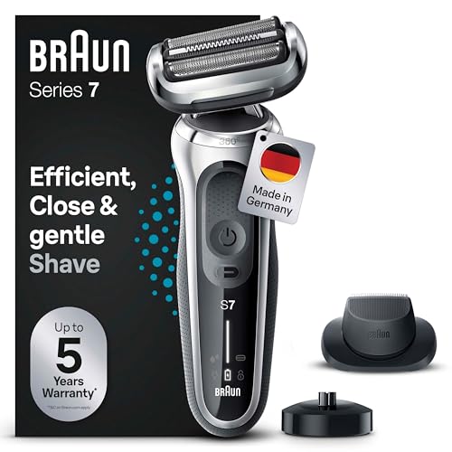Braun Series 7 Elektrorasierer 360° Flex mit EasyClick Präzisionstrimmer, Rasierer Herren mit Aufsatz, Wet und Dry, Made in Germany, 71-S4200cs, silber