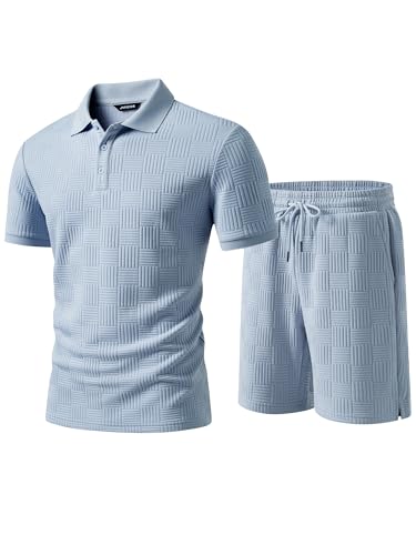 JMIERR Trainingsanzug Herren 2 Teiler Sommer Outfit Set,Hellblau M