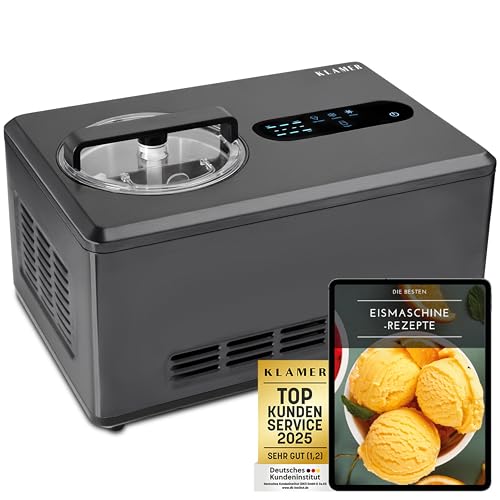 KLAMER 2-in-1 Eismaschine & Joghurtbereiter 2 L, 220 W Eiscrememaschine aus Edelstahl mit Kühl- und Heizfunktion, hausgemachtes Speiseeis mit selbstkühlendem Kompressor, inkl. Konsistenzsteuerung