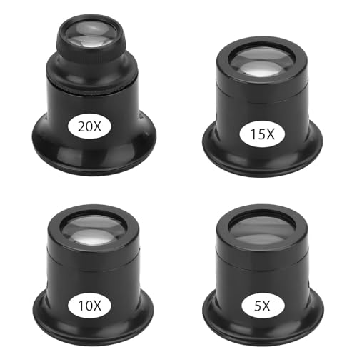 EEEKit Uhrmacherlupe, 4 Stück Augen Lupe, 5x/10x/15x/20x Juwelier Lupe für Uhr Hobby Münzen Elektriker Nähen (Schwarz)