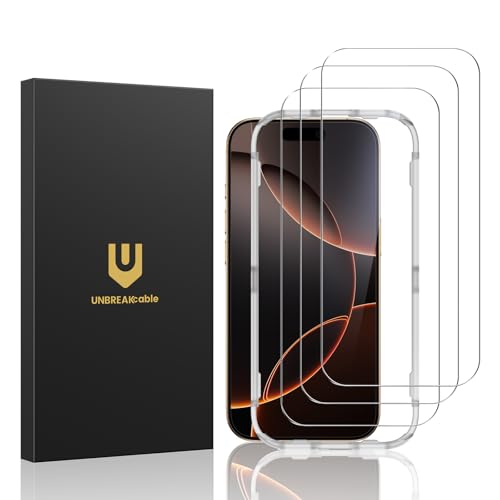 UNBREAKcable Bildschirmschutz für iPhone 16 Pro - 3er Pack, Doppelte bruchsichere HD-Gehärtetes Glas [Vollständige Abdeckung] [Einfache Installationsrahmen] [9H-Härte] [Hüllefreundlich] für Apple 6,3