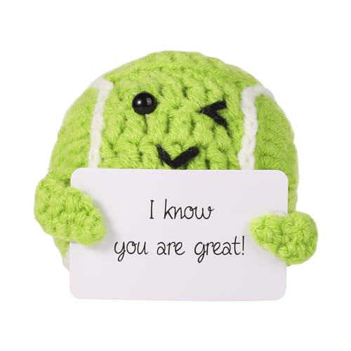 NQEUEPN Lustiges Positives Tennis, Mini Häkel Tennisspielzeugpuppe mit Ermutigungskarte Emotionale Unterstützung Gehäkelte Sportgeschenke Tennis Partygeschenke für Sportliebhaber Geburtstagsfeier