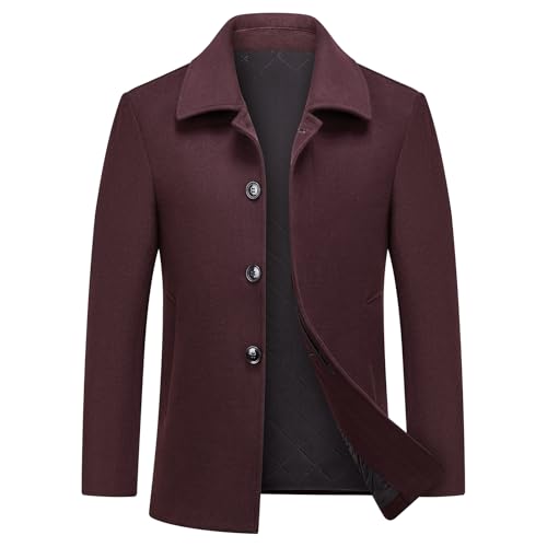 MODFUL Herren Kurzer Wollmantel Warm Wolle Lässiger Mantel, Weinrot L