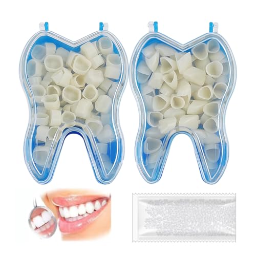 KEMUZ 100 Stück Temporäre Zahnkappe, Kronenfurnier, Zahnprothesen,Vorder- Und Backenzähne, Mit Zahnreparatur, Thermische Perlen, Kappenfüller Für Fehlende Gebrochene Zähne(50 Vorder- Und Hinterzähne)