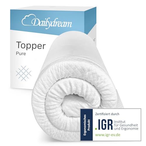 Dailydream Matratzen Topper 80x200cm | Memory Foam | 5cm hoch | H1/2 | Edition Pure, Model M | Zertifiziert & ergonomisch für unbequeme Matratze, Boxspringbett & Gästebett | rutschfest mit Noppen