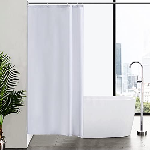 Furlinic Schmaler Duschvorhang für Eck Dusche und Kleine Badewanne, Badvorhang Textil aus Polyester Stoff schimmelresistent Wasserabweisend und Waschbar, Weiß 100x200 mit 6 Duschvorhangringen.