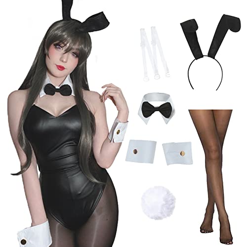 Fiamll Damen Bodysuit Bunny Set Bunny Kostüm Frauen Kaninchen Outfit Set für Halloween Kostüm Cosplay Party XXL