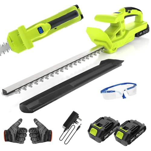 VOERJIA 20-Zoll Heckenschere Akku, 2 x 2000 mAh Akku Heckenschere, 21V Heckenschere Elektrisch, 50CM Dual Action Klinge, 750W Heckenschneider für Garten, Sträucher und Randpflanzen