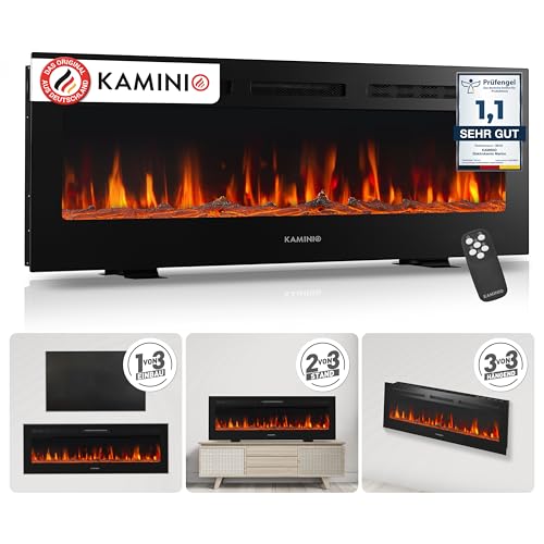 KAMINIO Elektrokamin Marlon - Elektrischer 3-in-1 Kamin mit Heizung, 3D-Flammeneffekt, 12 Flammenfarben, Fernbedienung (50 Zoll)