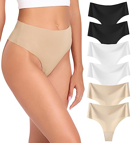 Wealurre Tanga Damen String High Waist Slip Seamless Unterwäsche 6er Pack (835B/W/S M)