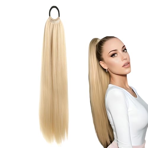 Künstlich Echthaar Zopf, Zopf Extension für Damen, Ponytail Extension Echthaar 60 Zentimeter Lang, Lang Glattes Pferdeschwanz Haarteil Für Täglichen Gebrauch Und Spezielle Anlässe