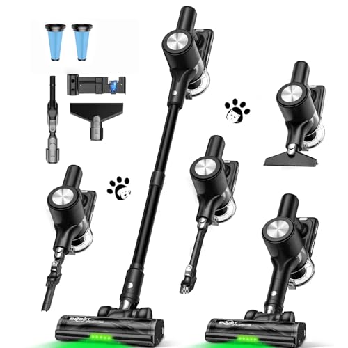 NYXAL Akku Staubsauger 48KPa/500W/55Min Laufzeit, Staubsauger Kabellos mit Wandmontierter Ladestation, Selbststehend, LED Display, Anti-Tangle-Bürste, Für Tierhaare, Teppiche & Hartböden, schwarz