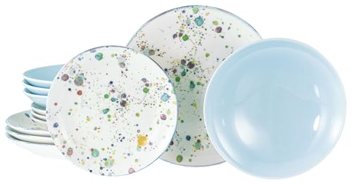 CreaTable, 24257, Serie Candy Drops, 12-teiliges Geschirrset für 4 Personen, Teller Set aus Steinzeug, spülmaschinen- und mikrowellengeeignet, Qualitätsproduktion