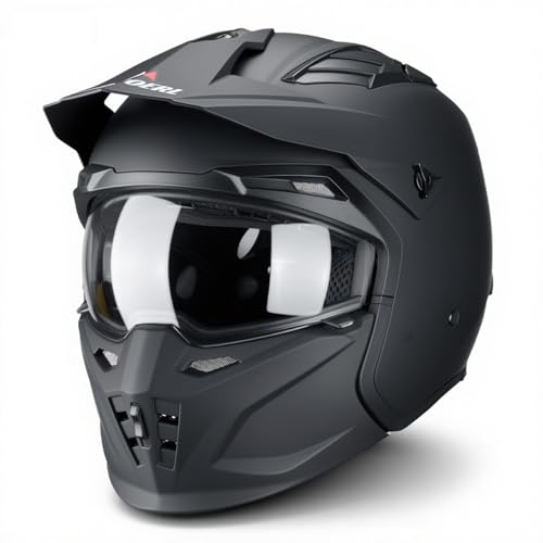 Motorradhelm Klapphelm Integralhelm | Modular Helm | Herren Damen | Mit verstärktem Kinnschutz Doppelvisier | ECE 22.06 Zertifizierung | Mattschwarz (XL)