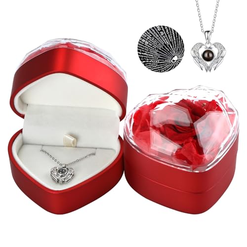 MUCOOS Ewige Rose Box Infinity Rosen mit Herz Halskette Damen Kette schmuck Geschenke Echte Ewige Konservierte Blumen Geschenkebox für Valentinstag Weihnacht Muttertag Hochzeitstag (rot)